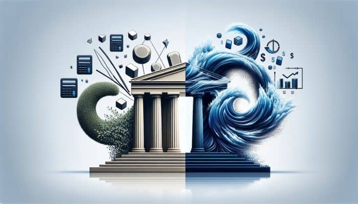 Illustration of debt consolidation options, including personal loans with fixed rates and varying interest rates based on credit scores.