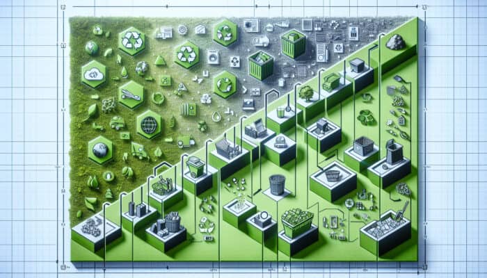 Diagram of eco-friendly waste management process, highlighting sorting, recycling, and minimal landfill use.