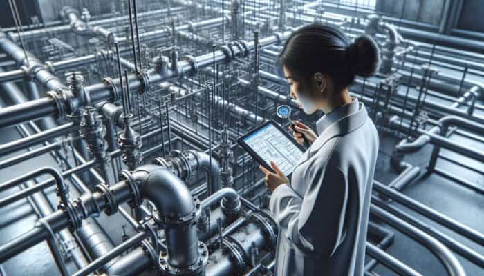 A technician inspecting a commercial property's plumbing system for backflow prevention in Richmond.