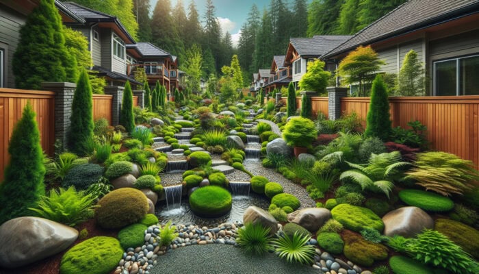 A lush Abbotsford yard featuring integrated drainage systems, enhancing both aesthetics and functionality.