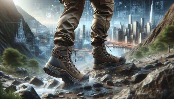 Person navigating diverse terrains in well-fitted, waterproof, breathable tactical boots.