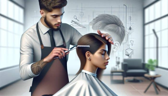 A barber using a razor for soft, blended hair edges in a modern barbershop.