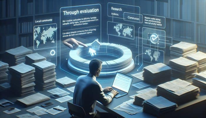 Person using laptop to compare interest rates and reviews, with documents and local map, evaluating debt consolidation lenders.