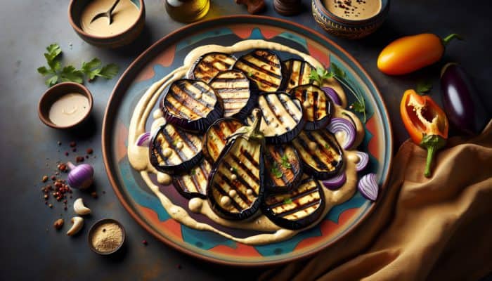 Grilled Eggplant Served with Delicious Tahini Sauce