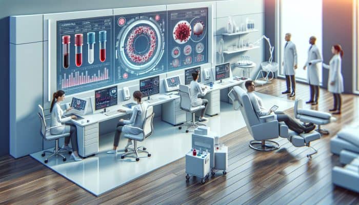Illustration of ferritin blood test by specialists in Epsom clinic with charts and graphs.