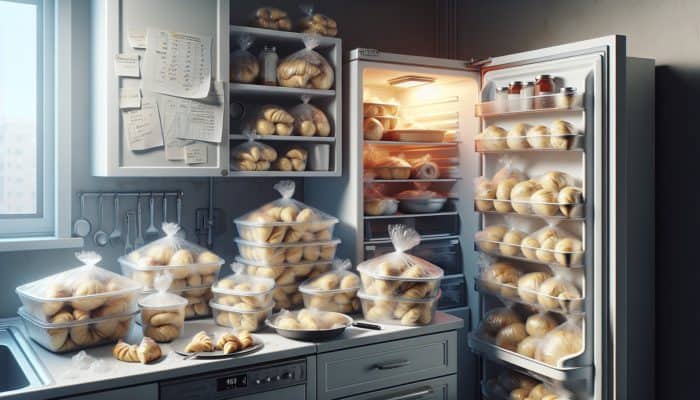 Leftover varenyky dough wrapped and stored in refrigerator and freezer.