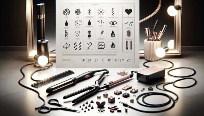 Heat styling tools on vanity: curling iron, flat iron, adjustable temperature controls.