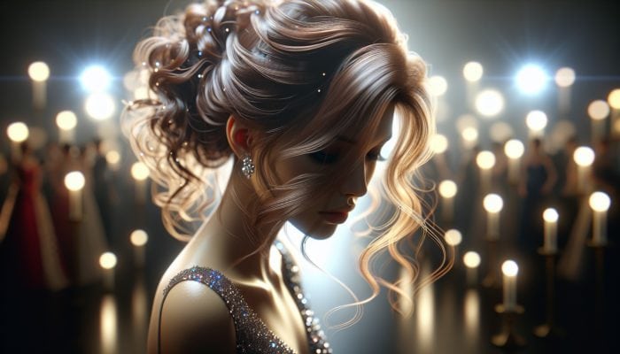 A young woman with loose, sparkling waves and curls for a glamorous prom night.