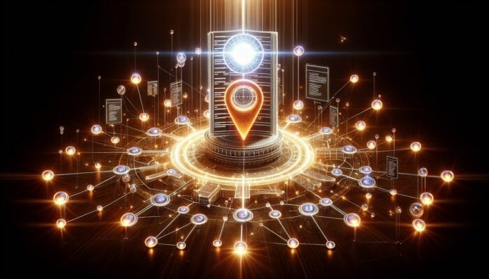 A glowing sitemap index file surrounded by interconnected nodes, enhancing website navigation and SEO.