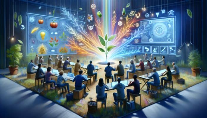 A vibrant local gardening centre in Royal Wootton Bassett with community members engaging with seasonal planting tips and video tutorials.