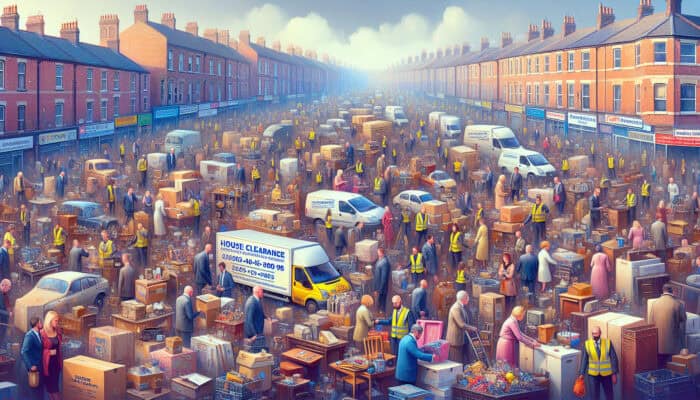 Leeds house clearance experts sorting valuable items, enhancing efficiency and client satisfaction in the vibrant resale market.
