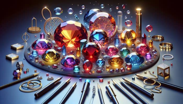 Dazzling Gala Gems Sparkling in vibrant colours, enhancing jewellery and decor with durable, cost-effective elegance.