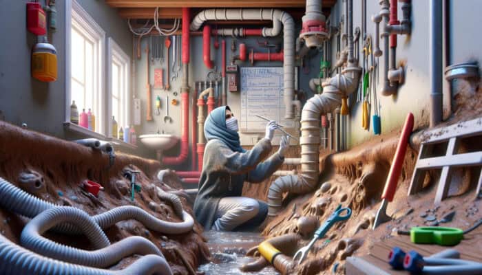 Local drain expert evaluating a complicated system in an older Tsawwassen home, utilising specialised tools.