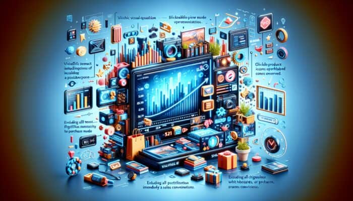 A vibrant digital interface showcasing a shoppable video, featuring clickable product icons to enhance sales conversion.