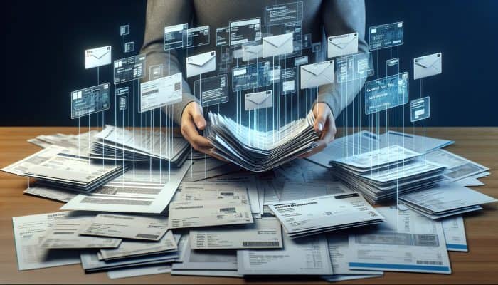 Person displaying utility bills, council tax, tenancy agreement, and bank statement on a table as proof of address.