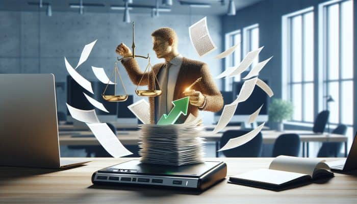 A high earner in a modern office negotiates loan rates and monitors credit score on a laptop.