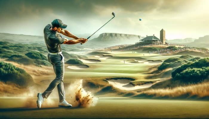 A South African golfer executes a precise lag shot on St Andrews' challenging greens during the 2010 Open Championship.