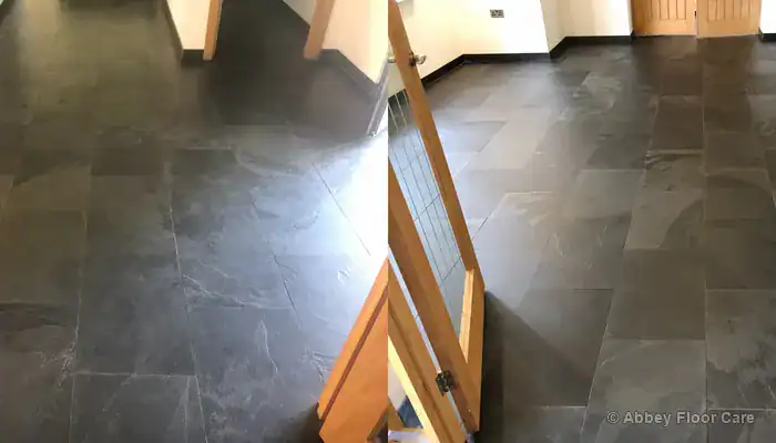 Slate floor before and after cleaning